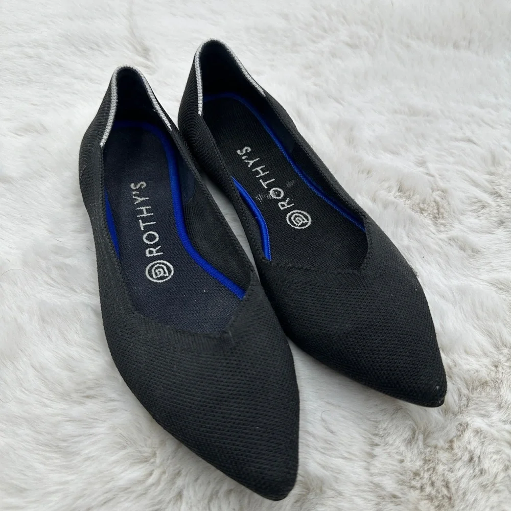 Rothy's The Point Black Flat Slip‎ on Shoes Womens size 8.5